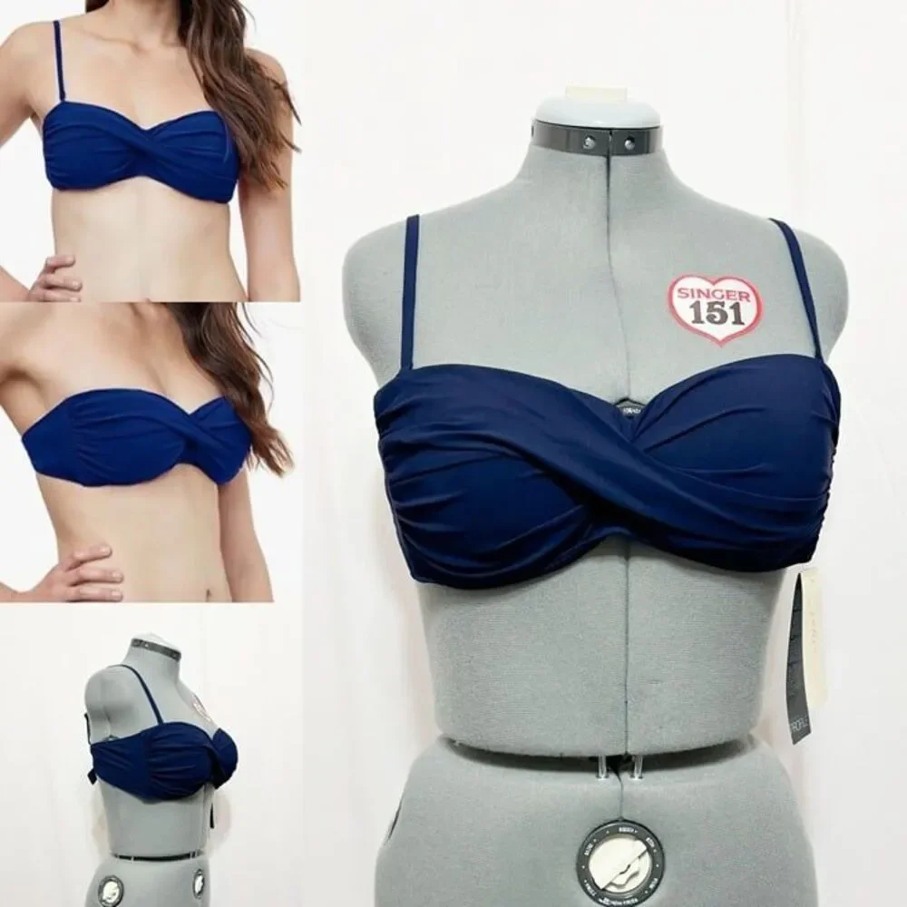 Profile by Gottex NWT Sz 14 Navy Tutti Frutti Bandeau Swim Top